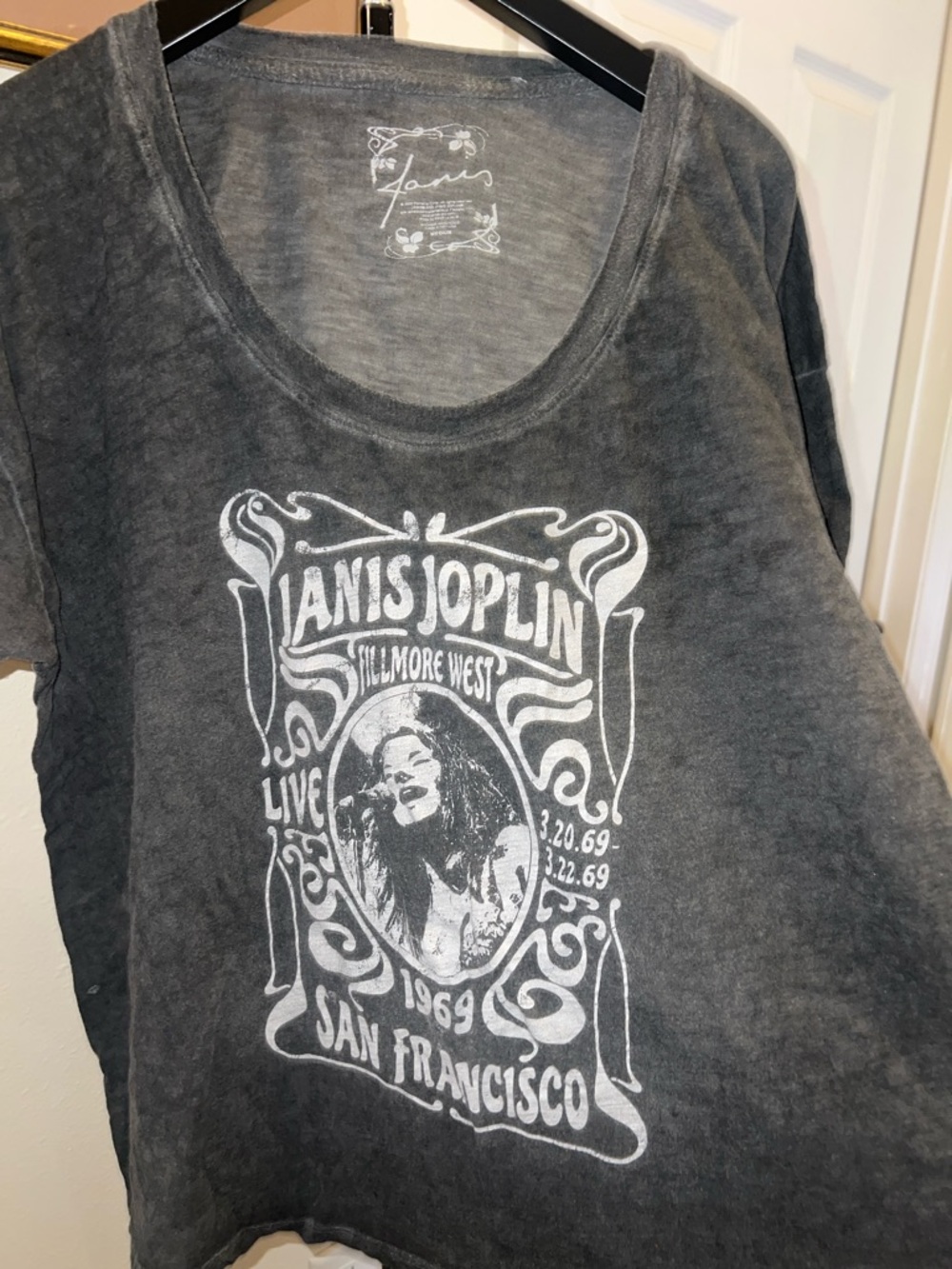 Janis joplan Heather Charcoal Graphic Tee with White Print M oversized